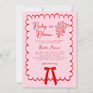 Baby in Bloom Doodle Coquette Bow Pink Baby Shower Invitation