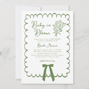 Baby in Bloom Doodle Coquette Bow Pink Baby Shower Invitation