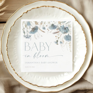 Baby in Bloom Dusty blue beige boy baby shower Napkin