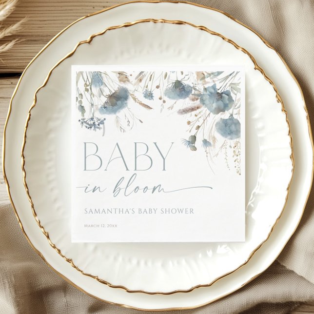 Baby in Bloom Dusty blue beige boy baby shower Napkin (Creator Uploaded)