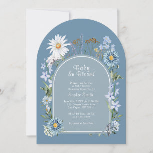 Baby In Bloom Dusty Blue Botanical Baby Shower  Invitation