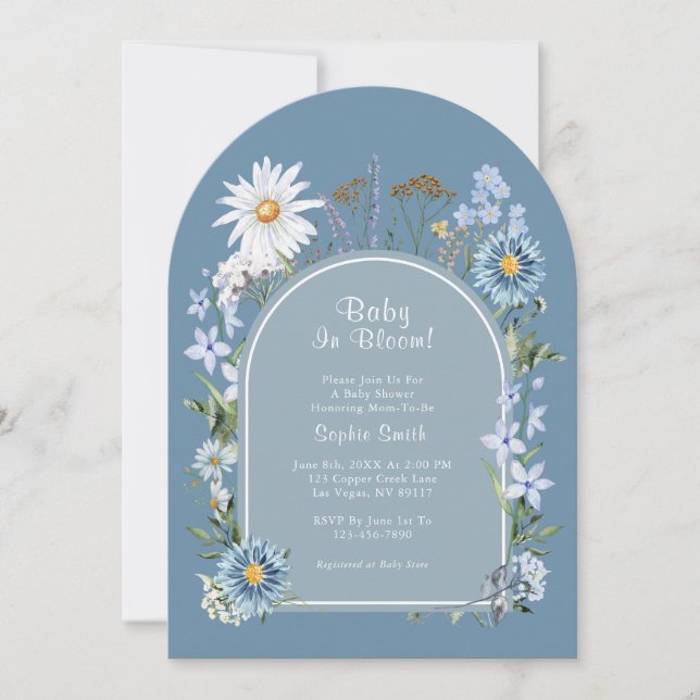 Baby In Bloom Dusty Blue Botanical Baby Shower  Invitation (Front)