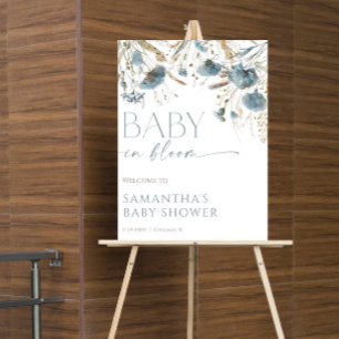 Baby in Bloom dusty blue boy baby shower welcome Poster