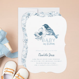 Baby In Bloom Dusty Blue Chinoiserie Baby Shower Invitation