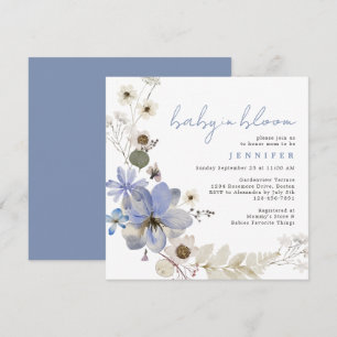 Baby In Bloom Dusty Blue Floral Baby Shower Invitation
