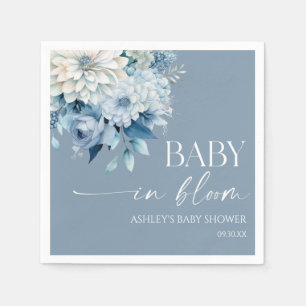 Baby In Bloom Dusty Blue Floral Baby Shower Napkin