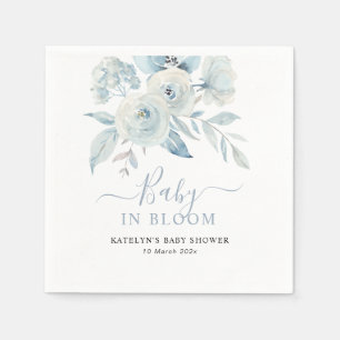baby in bloom dusty blue floral baby shower  napkin