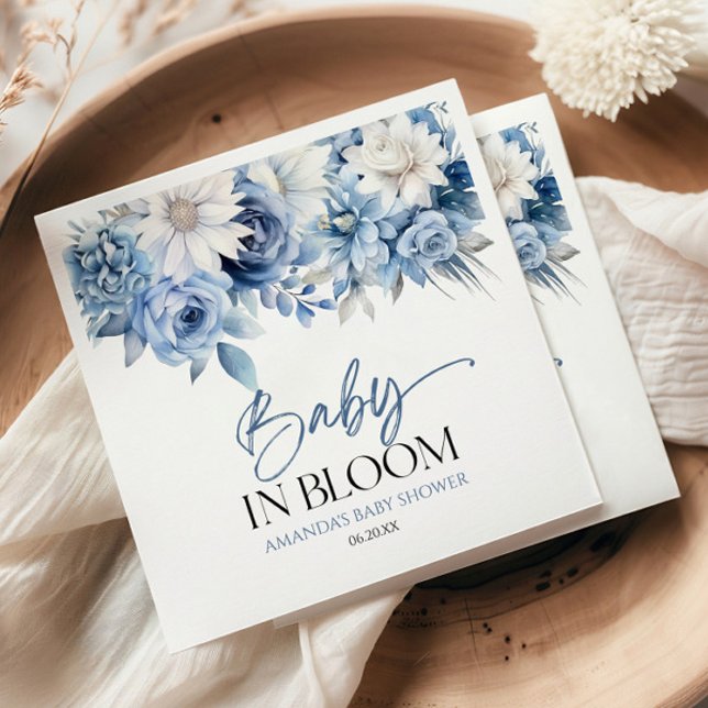 Baby In Bloom Dusty Blue Floral Baby Shower Napkin (Creator Uploaded)