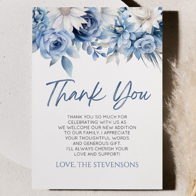 Baby In Bloom Dusty Blue Floral Baby Shower Thank You Card (Creator Uploaded)