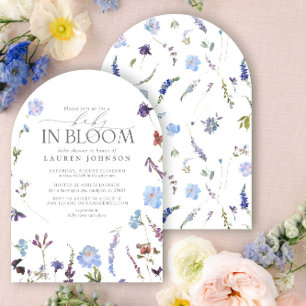 Baby In Bloom Dusty Blue Watercolor Floral Shower Invitation