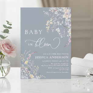 Baby In Bloom Dusty Blue Wildflower Baby Shower  Invitation