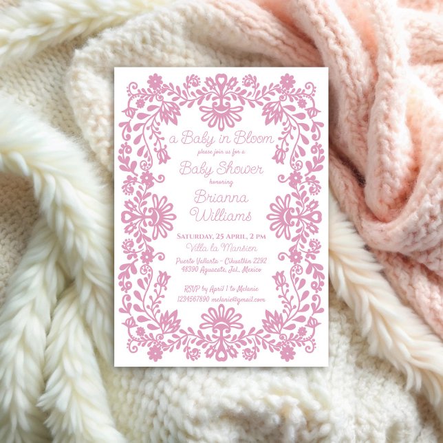 Baby in bloom dusty pink Mexican baby shower Invitation (Baby in bloom dusty pink Mexican baby shower Invitation cards template vintage retro floral border)