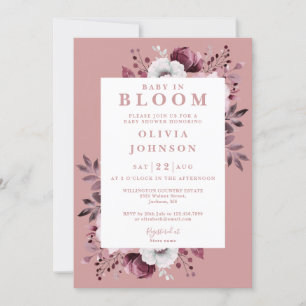 Baby In Bloom Dusty Rose Modern Floral Baby Shower Invitation