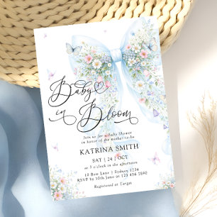 Baby in Bloom Elegant Blue Bow Baby Shower Invitation