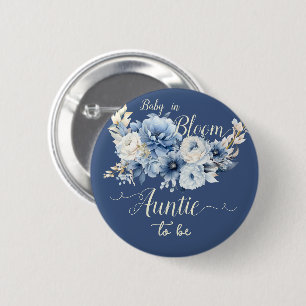 Baby In Bloom Elegant Blue Flowers Auntie-to-be 6 Cm Round Badge