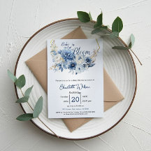 Baby In Bloom Elegant Blue Flowers Baby Shower