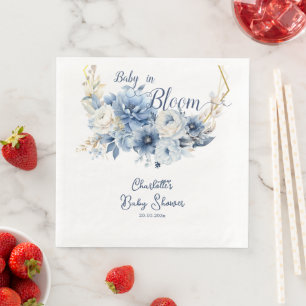 Baby In Bloom Elegant Blue Flowers Baby Shower Napkin
