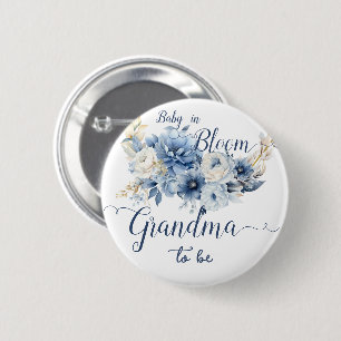Baby In Bloom Elegant Blue Flowers Grandma-to-be 6 Cm Round Badge