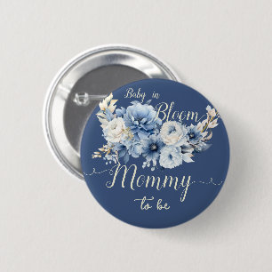 Baby In Bloom Elegant Blue Flowers Mummy-to-be 6 Cm Round Badge
