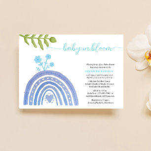 baby in bloom elegant blue rainbow baby shower   invitation