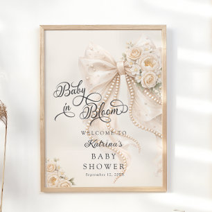 Baby in Bloom Elegant Bow Baby Shower Welcome Poster
