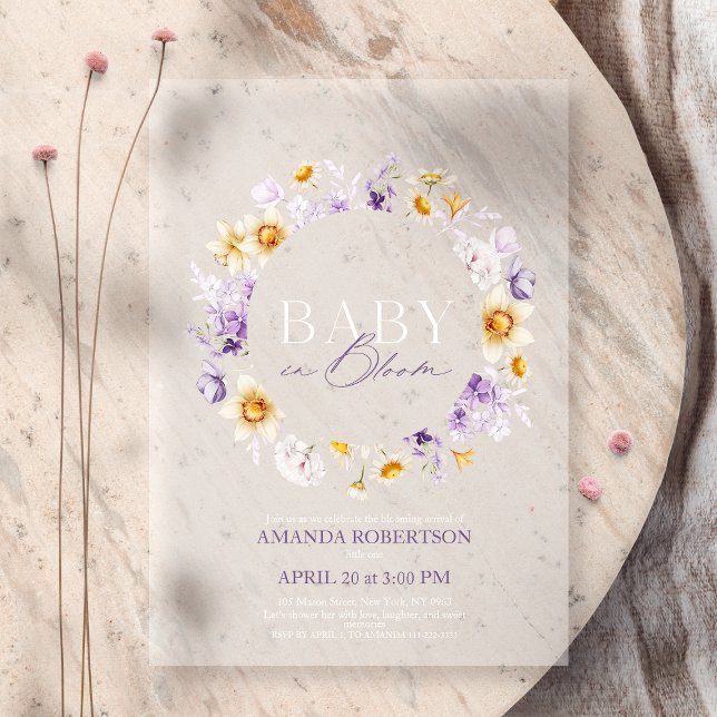 Baby in Bloom - Elegant Floral Baby Shower Acrylic Invitations (Creator Uploaded)