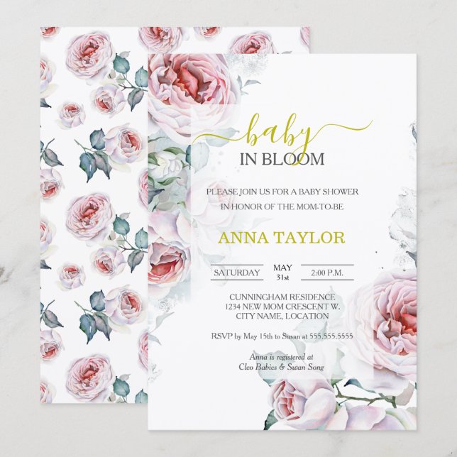 Baby in Bloom Elegant Floral Baby Shower Invitation (Front/Back)