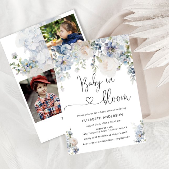 Baby in Bloom Elegant Floral Baby Shower Photo Invitation (Creator Uploaded)