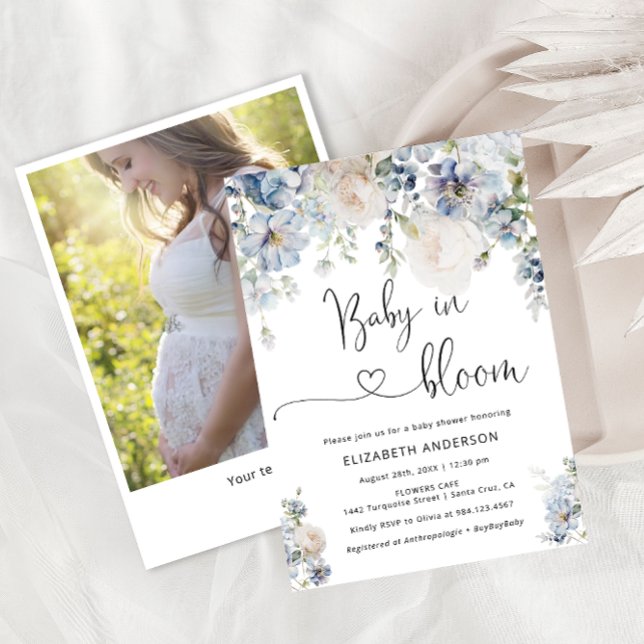 Baby in Bloom Elegant Floral Baby Shower Photo Invitation (Creator Uploaded)