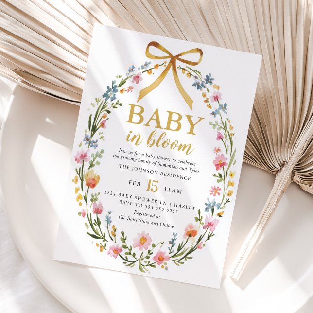 Baby In Bloom Elegant Floral Wreath Baby Shower Invitation (Creator Uploaded)