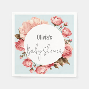 Baby in Bloom Elegant Flower Pink Baby Shower Napkin