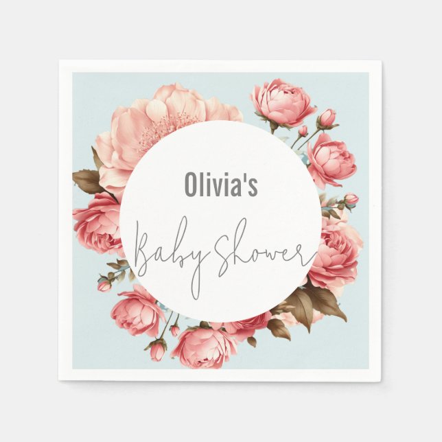 Baby in Bloom Elegant Flower Pink Baby Shower Napkin (Front)