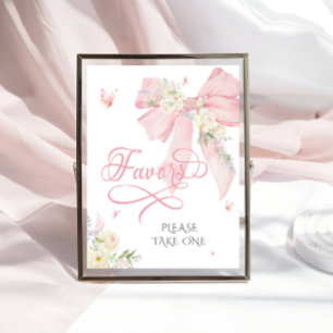 Baby in Bloom Elegant Pink Bow Baby Shower Favours Poster