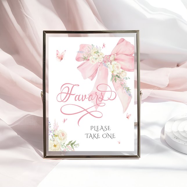 Baby in Bloom Elegant Pink Bow Baby Shower Favours Poster (Creator Uploaded)