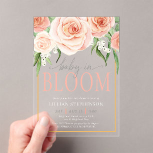 Baby In Bloom Elegant Pink Floral Baby Shower  Acrylic Invitations
