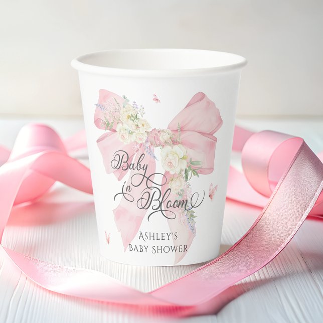 Baby in Bloom Elegant Soft Pink Bow Baby Shower Paper Cups (Creator Uploaded)