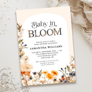 Baby in Bloom Elegant Watercolor Fall Wildflowers Invitation