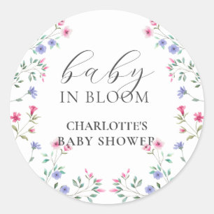 Baby In Bloom Elegant Wildflower Baby Shower Classic Round Sticker