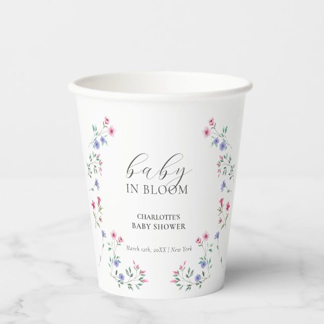 Baby In Bloom | Elegant Wildflower Baby Shower Paper Cups (Front)