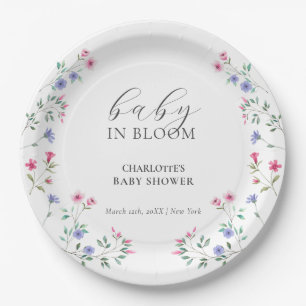 Baby In Bloom   Elegant Wildflower Baby Shower Paper Plate