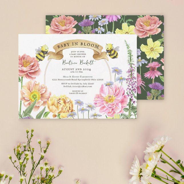 Baby in Bloom Emerald Green Wildflower Baby Shower Invitation (Creator Uploaded)