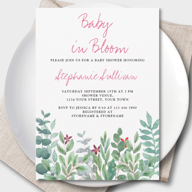 Baby in Bloom Eucalyptus Greenery Baby Shower Invitation (Creator Uploaded)