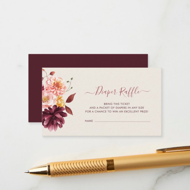 baby in bloom fall floral diaper raffle card (Front/Back In Situ)