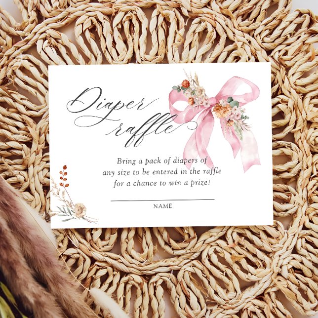 Baby in Bloom Fall Floral Pink Bow Diaper Raffle Enclosure Card (Creator Uploaded)