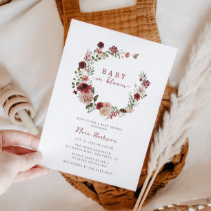 Baby in Bloom Fall Floral Wreath Baby Shower Invitation
