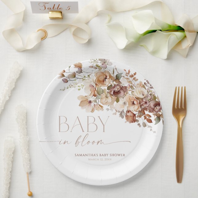Baby in Bloom fall rustic floral baby shower Paper Plate (Wedding)