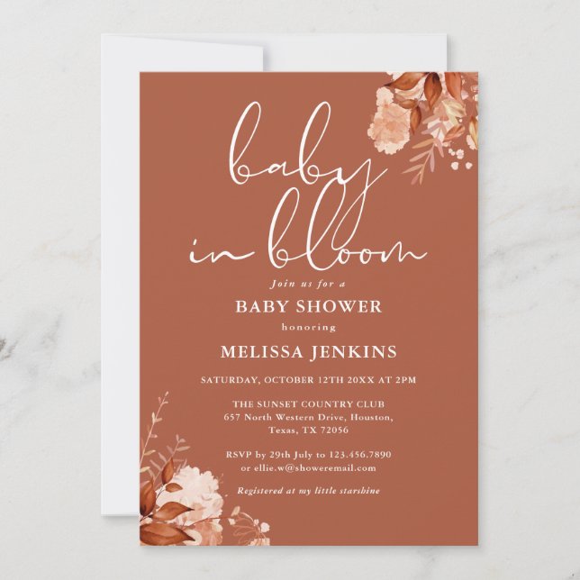 Baby In Bloom Floral Autumn Fall Baby Shower Invitation (Front)