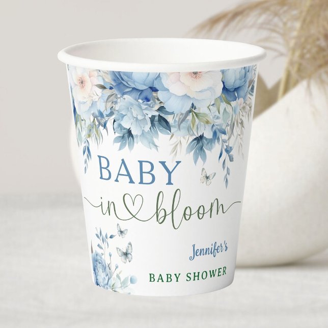 Baby in Bloom Floral Baby Shower Dusty Blue Paper Cups (Creator Uploaded)