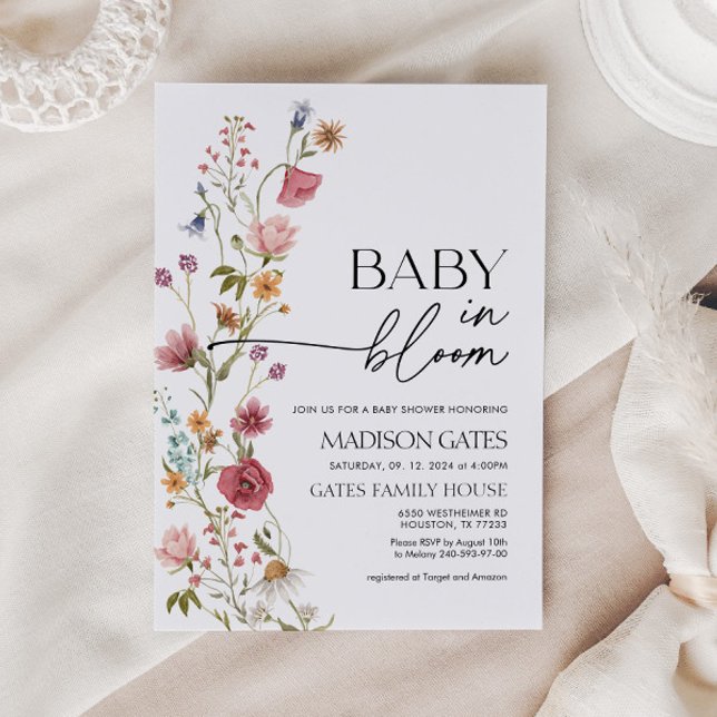 Baby in Bloom Floral Baby Shower Invitation (baby in bloom baby shower invitation with colorful florals)