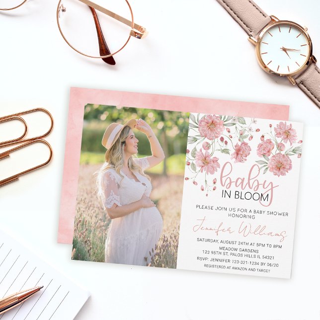 Baby in bloom floral baby shower photo invitation (Creator Uploaded)